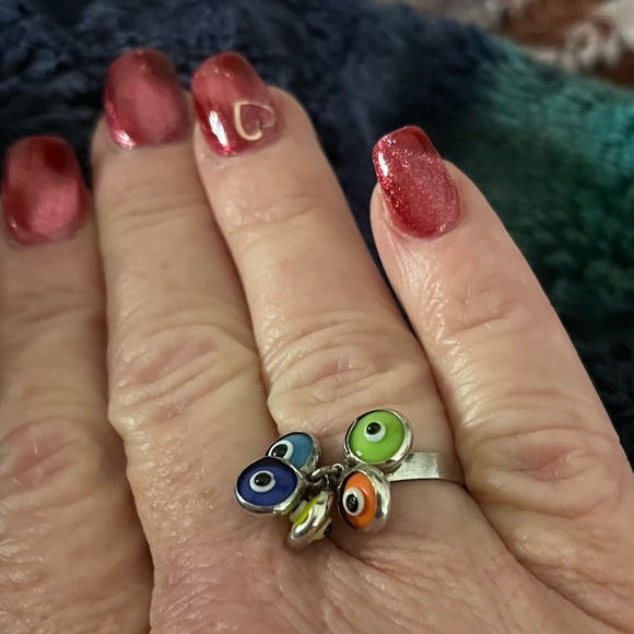 Multicolor Evil Eye Sterling Silver Charm  Ring - Picture 3 of 3